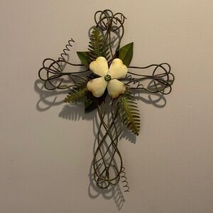 Decorative Wire Cross with Dogwood Flower